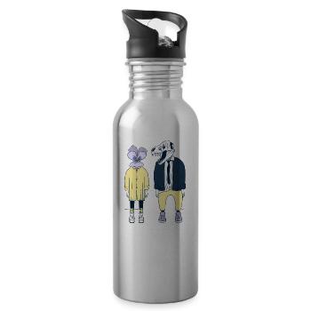 Strange Flower and Dinosaur Couple - Trinkflasche mit integriertem Trinkhalm - Lightsilver - Rechts