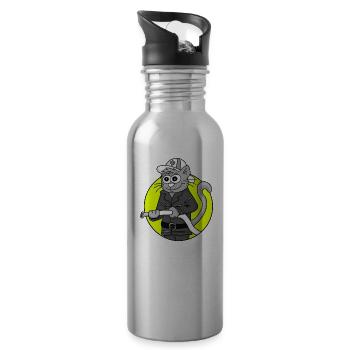 Retro Feuerwehr-Katze - Trinkflasche mit integriertem Trinkhalm - Lightsilver - Rechts