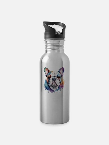 Französische Bulldogge Cool Cool Bunt - Trinkflasche mit integriertem Trinkhalm - Lightsilver