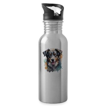 Australian Shepherd Hund Coole Farbexplosion - Trinkflasche mit integriertem Trinkhalm - Lightsilver - Rechts