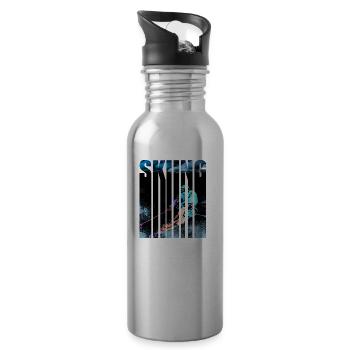 skiing skiers - Water bottle with straw - silver - Right