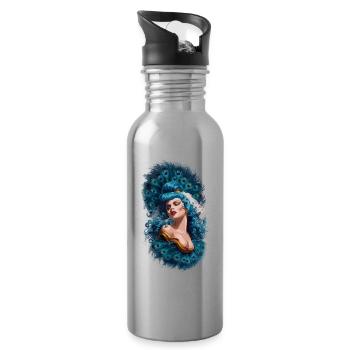 Exotische Fantasie Gefiederter Pfau Kunst - Trinkflasche mit integriertem Trinkhalm - Lightsilver - Rechts