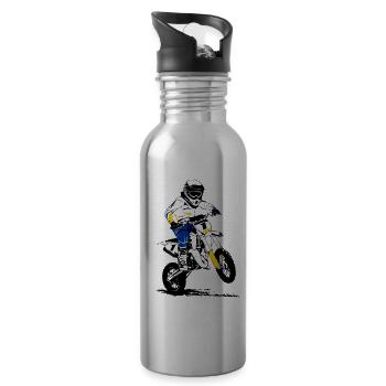 Children's motocross - KIDS MX - Water bottle with straw - silver - Right