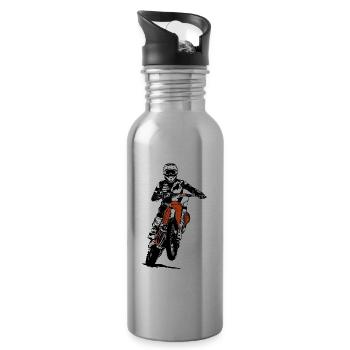 Moto Cross - Motocross - Supercross - MX - SX - Trinkflasche mit integriertem Trinkhalm - Lightsilver - Rechts