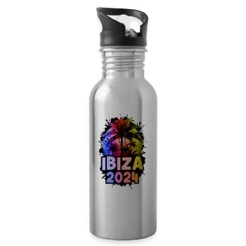 Ibiza 2024 Bunt Urlaub - Trinkflasche mit integriertem Trinkhalm - Lightsilver - Rechts