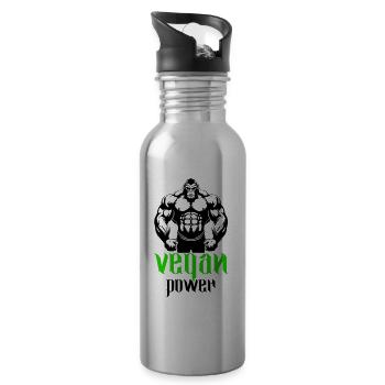 Gorilla Bodybuilder Vegan - Water bottle with straw - silver - Right
