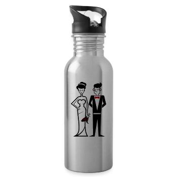 Mariage, Couple, Mariée, Marié - Gourde avec paille intégrée - argent clair - Droite