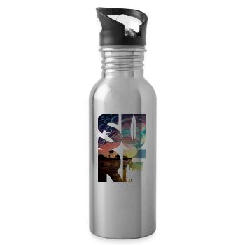 Surf Surfer Wellensurfen Surfing - Trinkflasche mit integriertem Trinkhalm - Lightsilver - Rechts