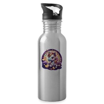 Einhorn mit bunten Herzen - Sweet Unicorn - Trinkflasche mit integriertem Trinkhalm - Lightsilver - Rechts