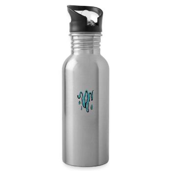 Dripping blue design modern - Water bottle with straw - silver - Right