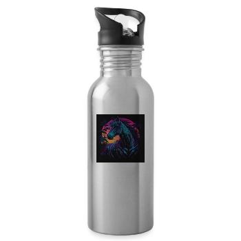 Pferd mit Neonfarben, Synthwave / 80er Jahre - Trinkflasche mit integriertem Trinkhalm - Lightsilver - Rechts
