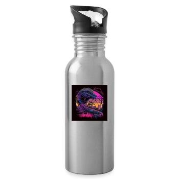 Camel aux couleurs néon, synthwave / 80s - Gourde avec paille intégrée - argent clair - Droite