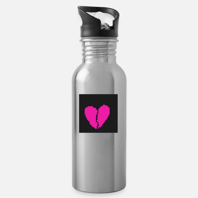 Herz - Trinkflasche mit integriertem Trinkhalm - Lightsilver