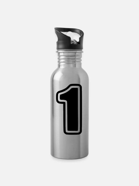Number One / Number 1 / One icon - Water bottle with straw - silver