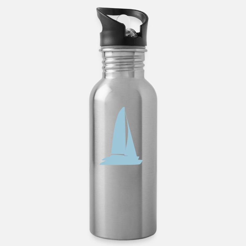 blaues Boot - Trinkflasche mit integriertem Trinkhalm - Lightsilver