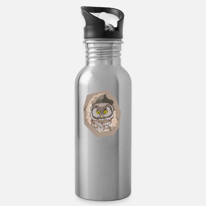 Eule - Trinkflasche mit integriertem Trinkhalm - Lightsilver