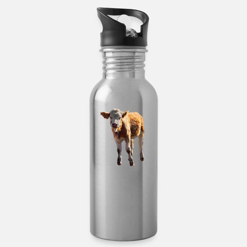 cow kuh calf kalb beef - Trinkflasche mit integriertem Trinkhalm - Lightsilver