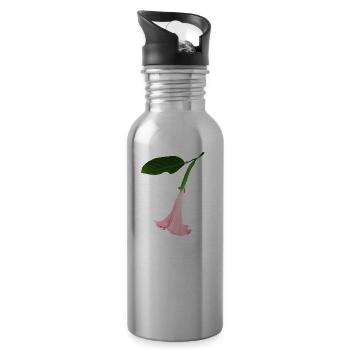 flowers lilies tulips orchids sunflower dahlia ger - Water bottle with straw - silver - Right