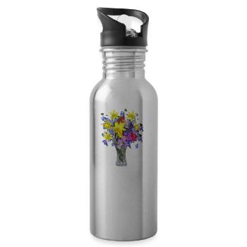 flowers lilies tulips orchids sunflower dahlia ger - Trinkflasche mit integriertem Trinkhalm - Lightsilver - Rechts