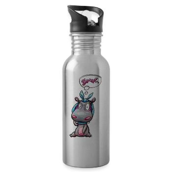 hippo with quote - Trinkflasche mit integriertem Trinkhalm - Lightsilver - Rechts
