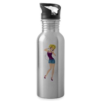 Musik hörende Blondine, Frau Geschenk - Trinkflasche mit integriertem Trinkhalm - Lightsilver - Rechts