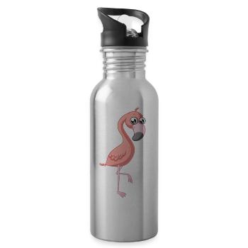 Sweet comic flamingo - Water bottle with straw - silver - Right