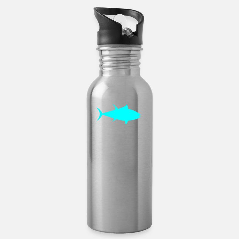 Thunfisch - Trinkflasche mit integriertem Trinkhalm - Lightsilver