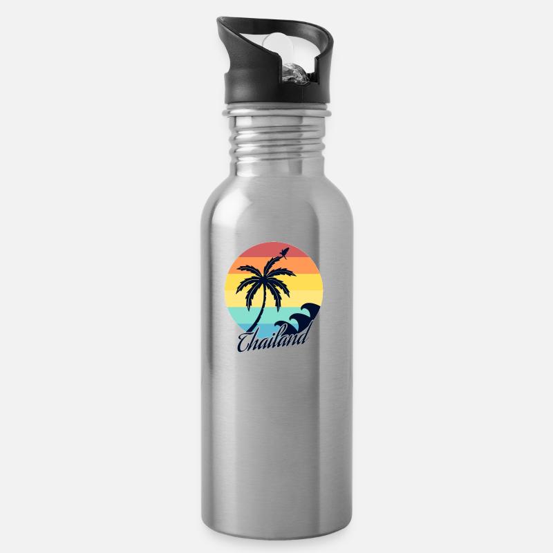 Thailand - Trinkflasche mit integriertem Trinkhalm - Lightsilver