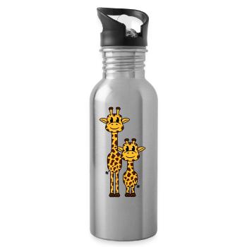 2 Giraffen Mama Papa Familie Junges Kind Tiere - Trinkflasche mit integriertem Trinkhalm - Lightsilver - Rechts