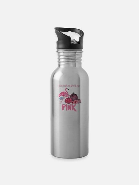 En octobre, nous portons du rose - Gourde avec paille intégrée - argent clair