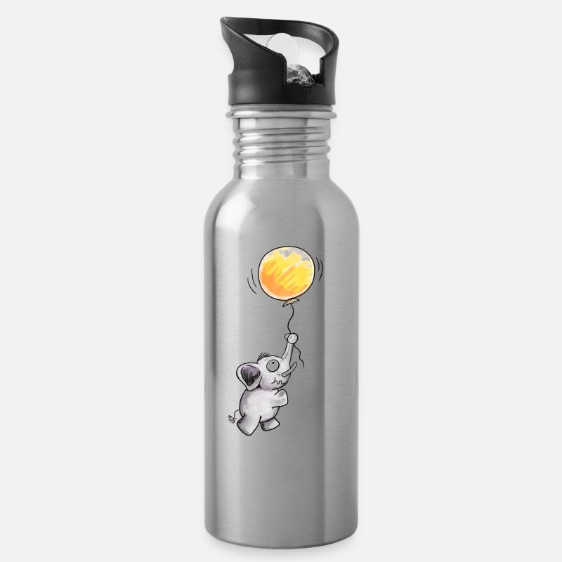Voler loin - Eléphant - Mignon - Bébé - Cadeau - B - Gourde avec paille intégrée - argent clair