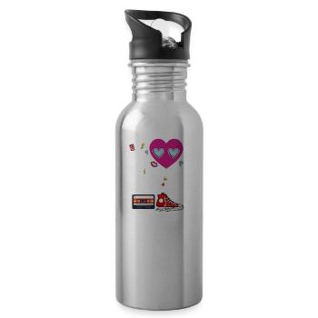 I Herz die achtziger Jahre - Trinkflasche mit integriertem Trinkhalm - Lightsilver - Rechts