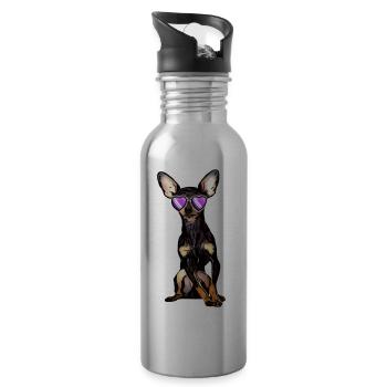 Funny dog with sunglasses - Water bottle with straw - silver - Right