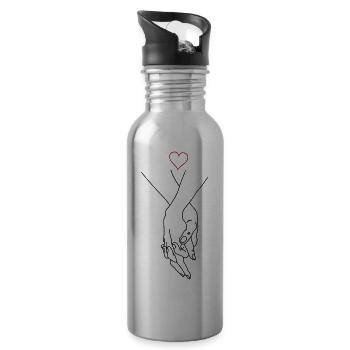 hands couple heart - Water bottle with straw - silver - Right