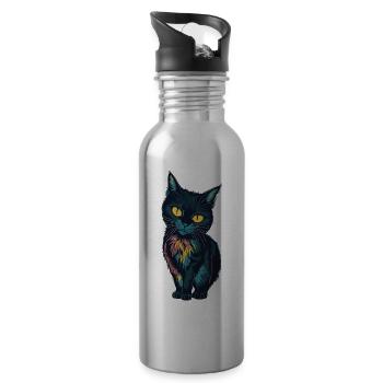 Kleine schwarze Katze - Trinkflasche mit integriertem Trinkhalm - Lightsilver - Rechts