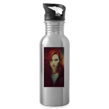 Red - Water bottle with straw - silver - Right