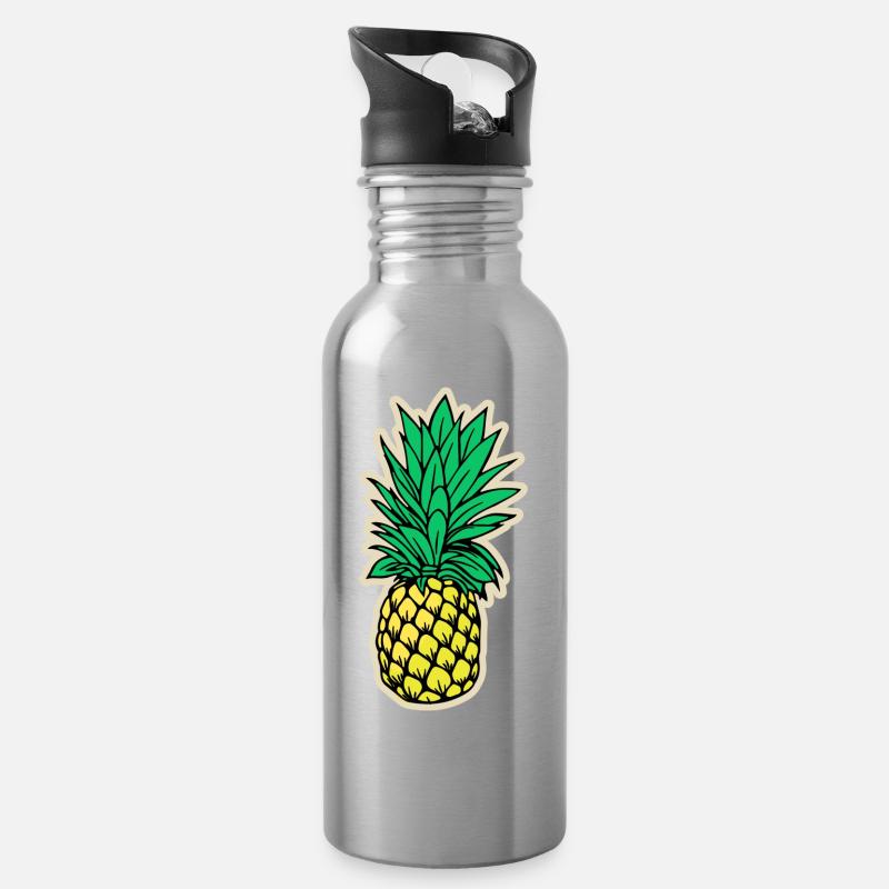 Ananas - Trinkflasche mit integriertem Trinkhalm - Lightsilver