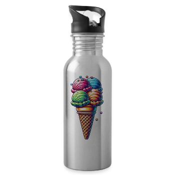farbenfrohe Eiskreation in lebendigen Farben - Trinkflasche mit integriertem Trinkhalm - Lightsilver - Rechts