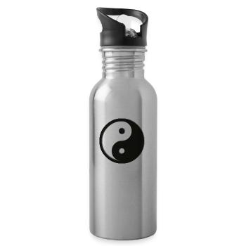 Yin & Yang symbol | black and white - Water bottle with straw - silver - Right