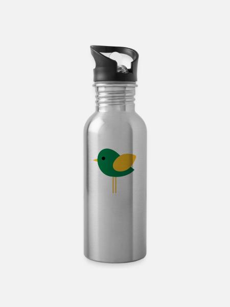 Vogel - Trinkflasche mit integriertem Trinkhalm - Lightsilver
