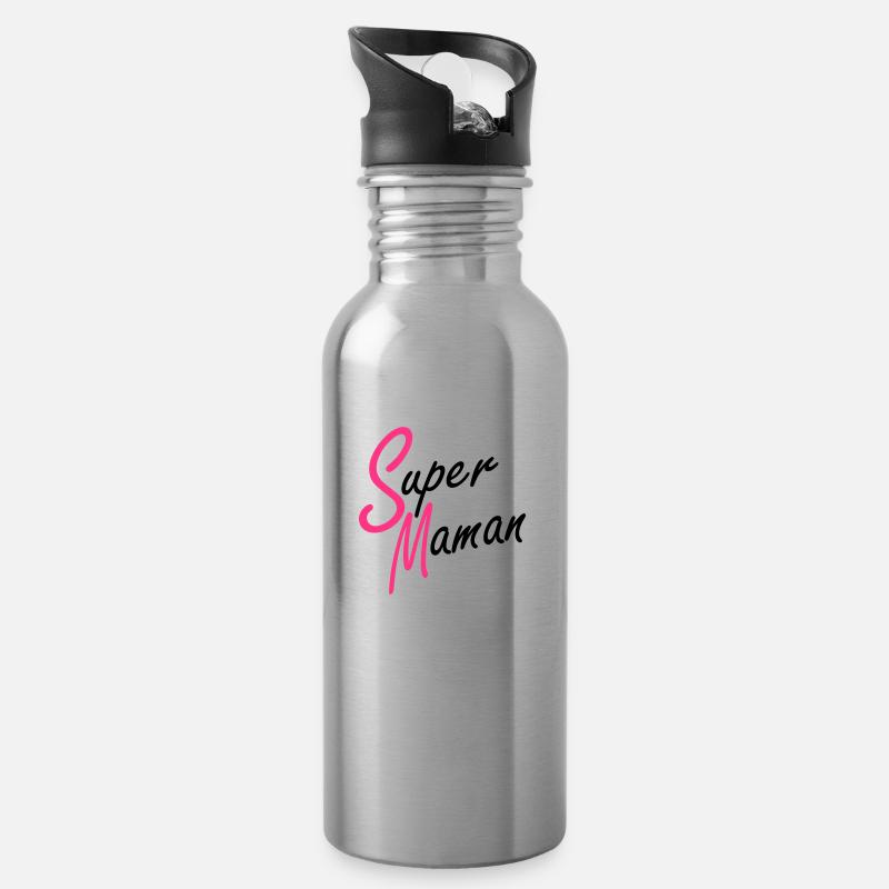 Super Maman - Gourde avec paille intégrée - argent clair