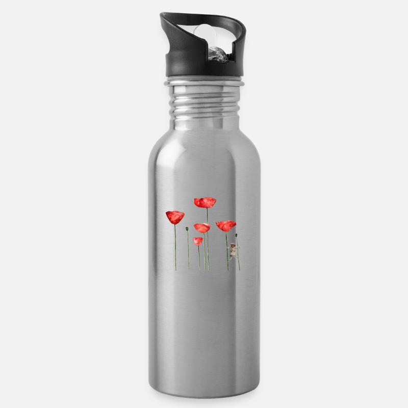 Maus Mohn Tier Sommer witzig frech - Trinkflasche mit integriertem Trinkhalm - Lightsilver