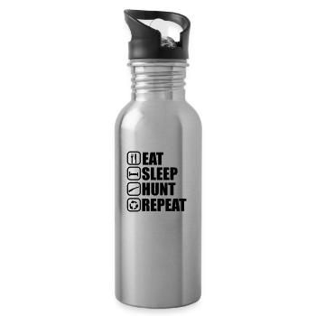 EAT SLEEP HUNT, Hunter, Hunting - Water bottle with straw - silver - Right