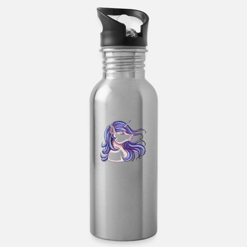 Einhorn mit Glitzer - Trinkflasche mit integriertem Trinkhalm - Lightsilver