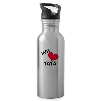 "moi aime tata" coeur rouge - Gourde avec paille intégrée - argent clair - Droite