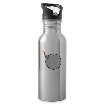 burned round ball sphere circle text b - Water bottle with straw - silver - Right
