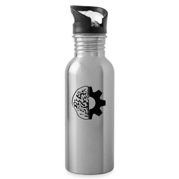 think brain intelligent engineer gear mechan - Water bottle with straw - silver - Right