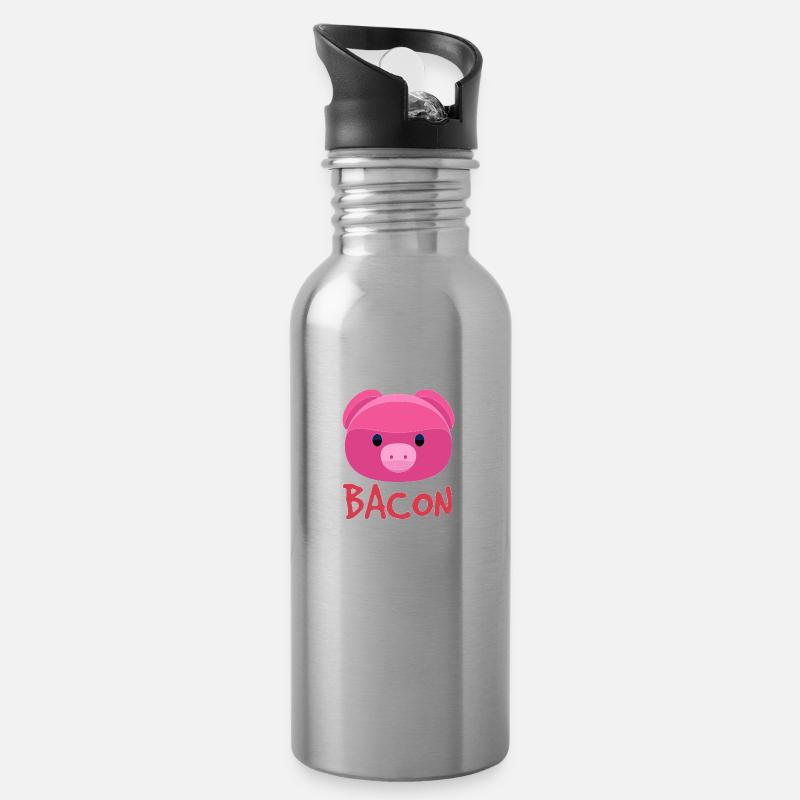 Cochon bacon - Gourde avec paille intégrée - argent clair