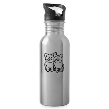 Cute Pigs - Trinkflasche mit integriertem Trinkhalm - Lightsilver - Rechts