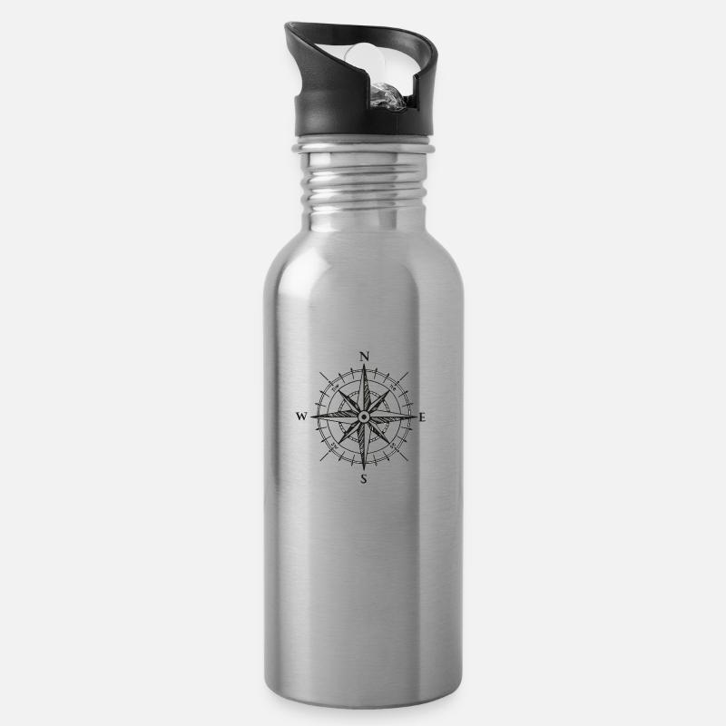 Kompass Logo Schrift Wandern Ferne Abenteuer - Trinkflasche mit integriertem Trinkhalm - Lightsilver